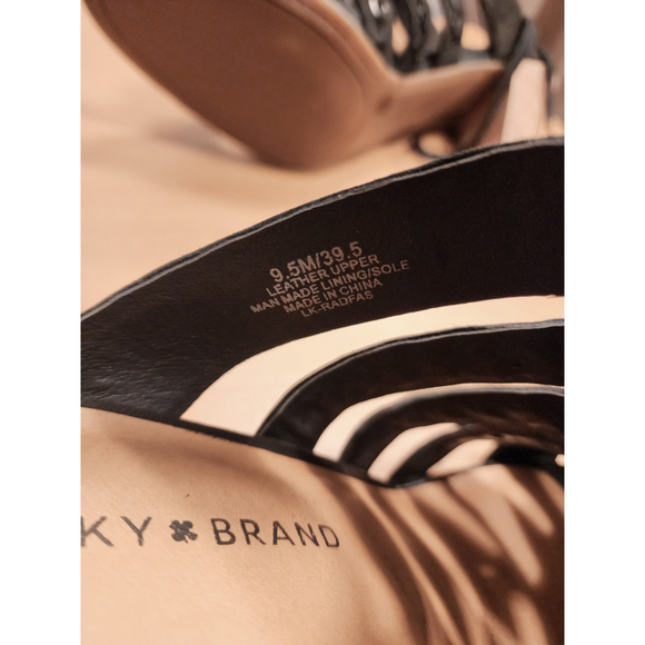 Lucky Brand Suede LEATHER Embroidered Block Heel Sandal Booties sz 9.5 M BLACK - Picture 12 of 14